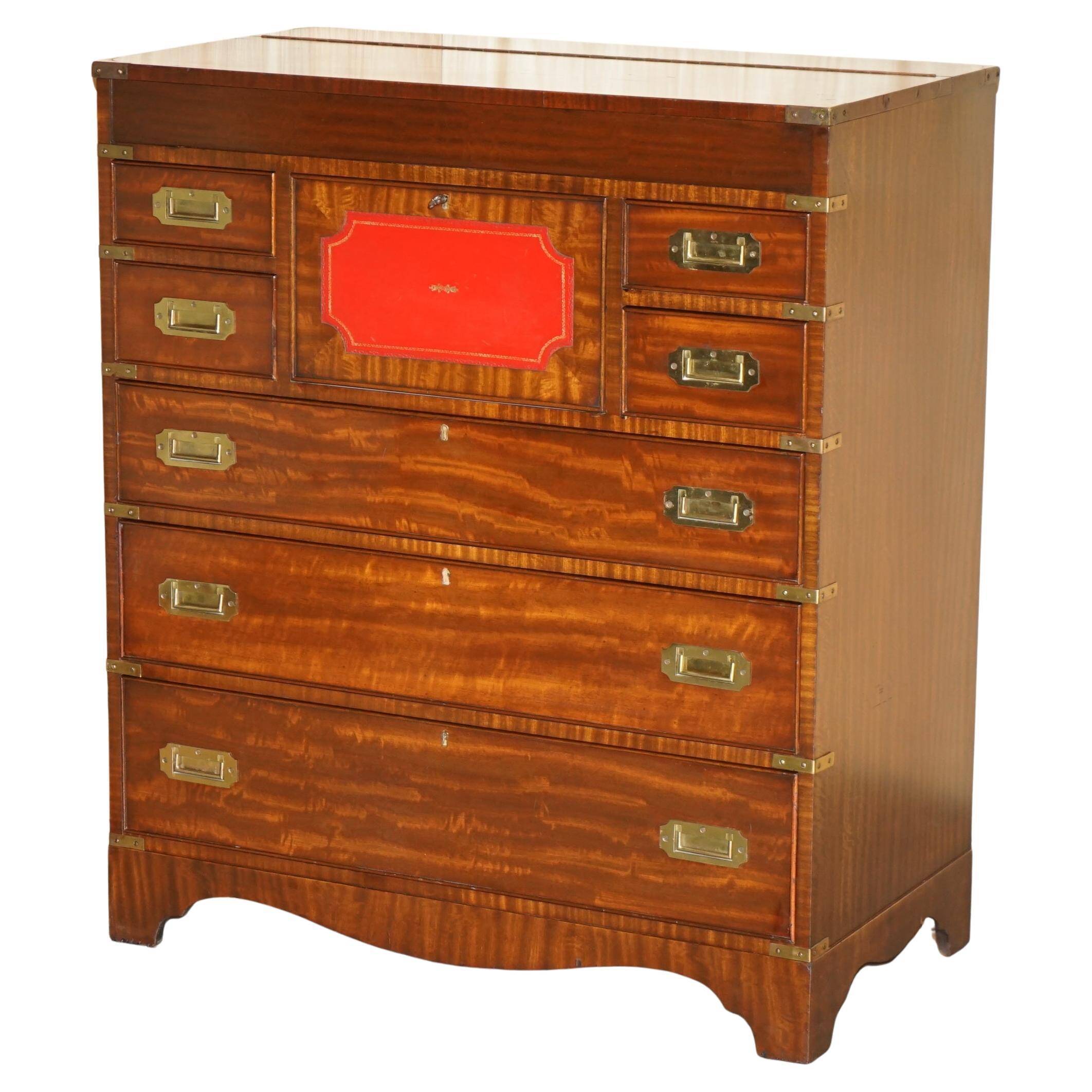 Vintage military commode FINE hardwood, brass and leather.