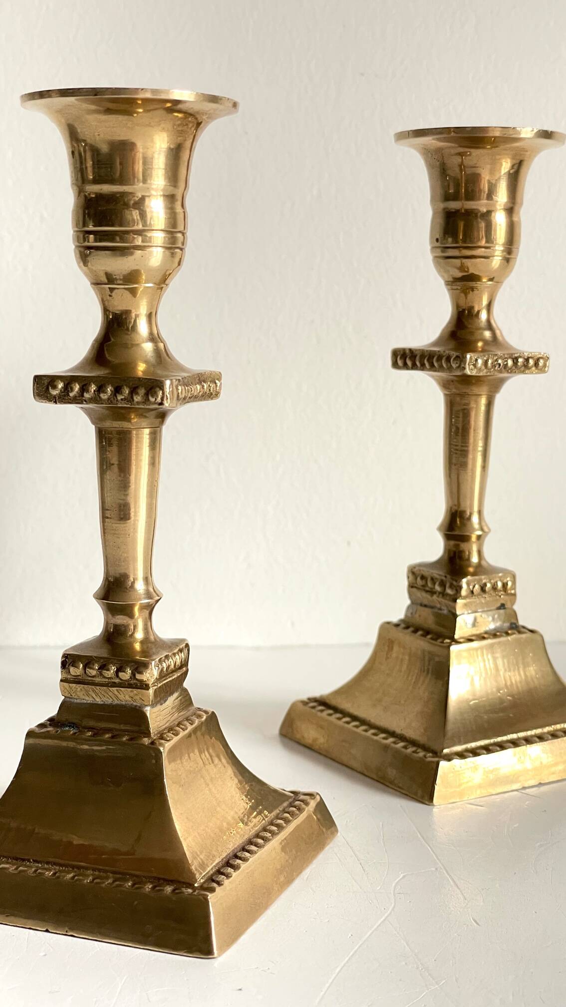 Pair of Vintage INDIA Solid Brass CANDLE HOLDERS
