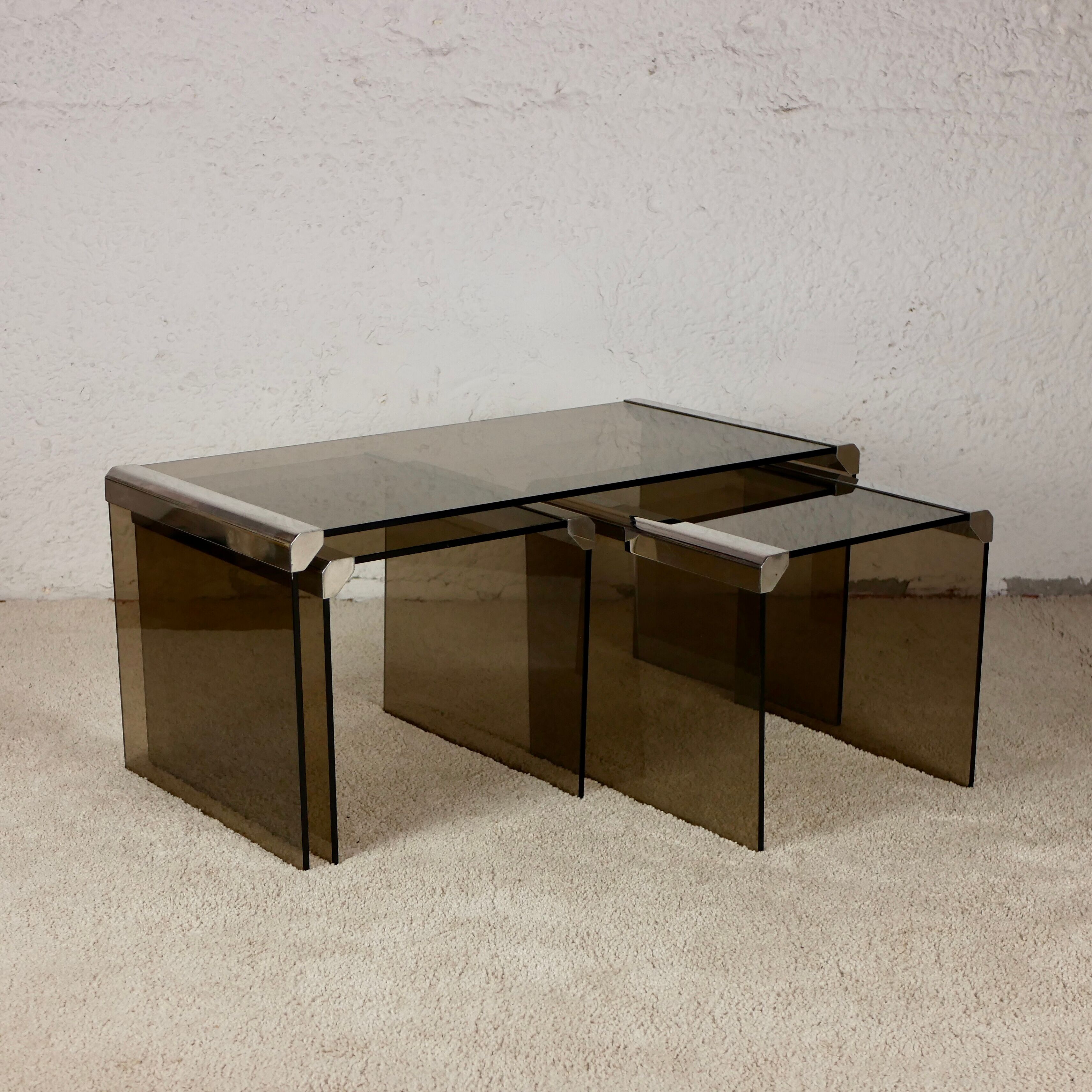Nesting tables smoked glass by Gallotti & Radice