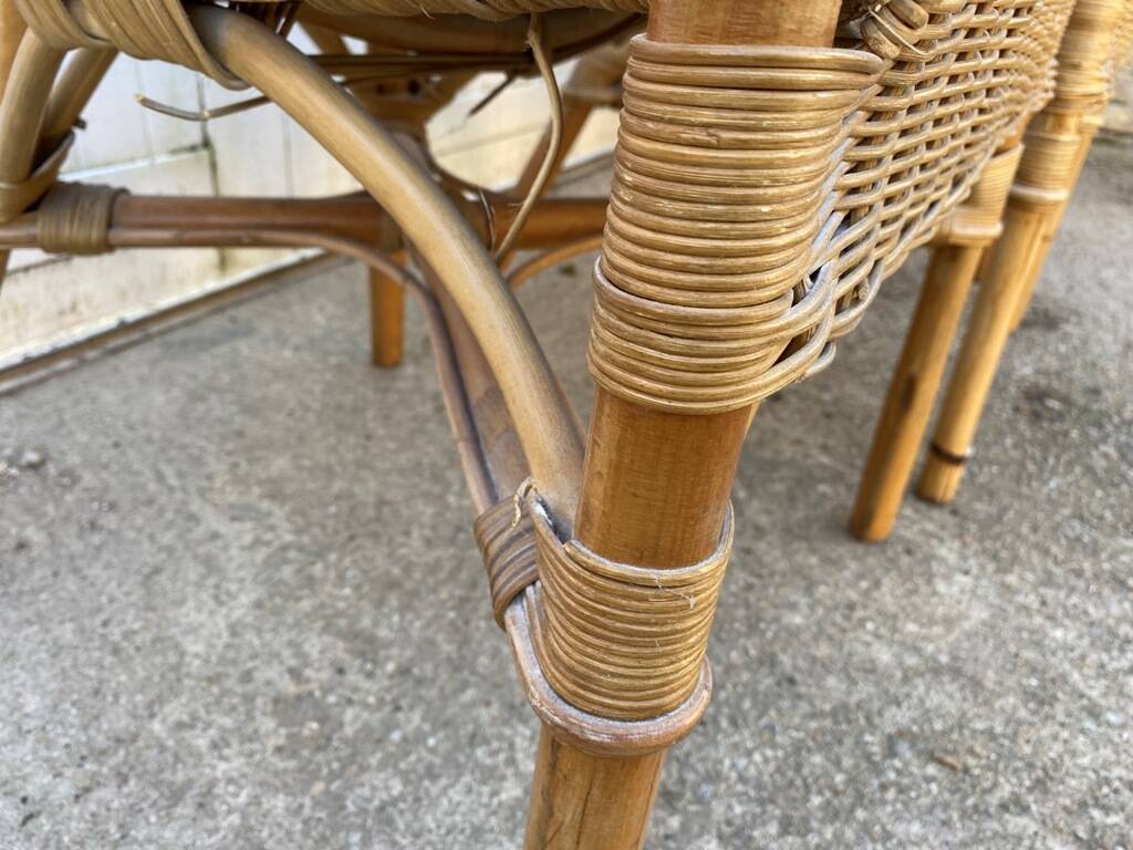 Set of 3 vintage rattan and wicker armchairs