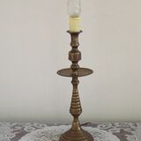 Tall Heavy Brass Electrified Moroccan Candlestick Lamp Mid-20th Century