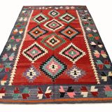 5x9 Red & Green Geometric Tribal Vintage Kilim Rug, 170x267Cm