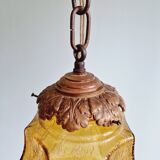 Art Deco pendant light in amber crackled glass, 1920s-30s