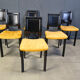 Vintage black leather and yellow fabric dining chairs, set of 6, 1980s