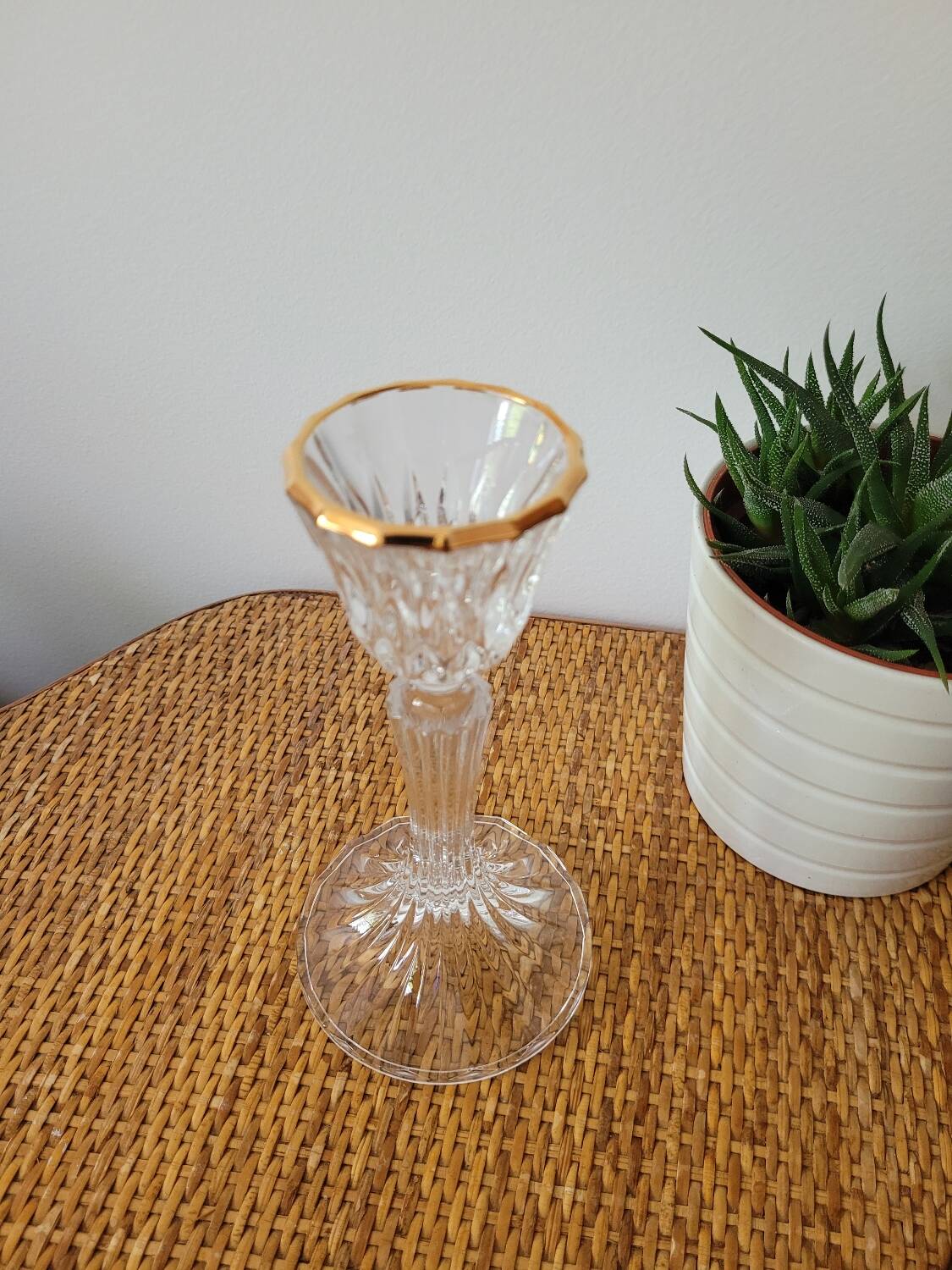 Crystal candlestick with golden rim