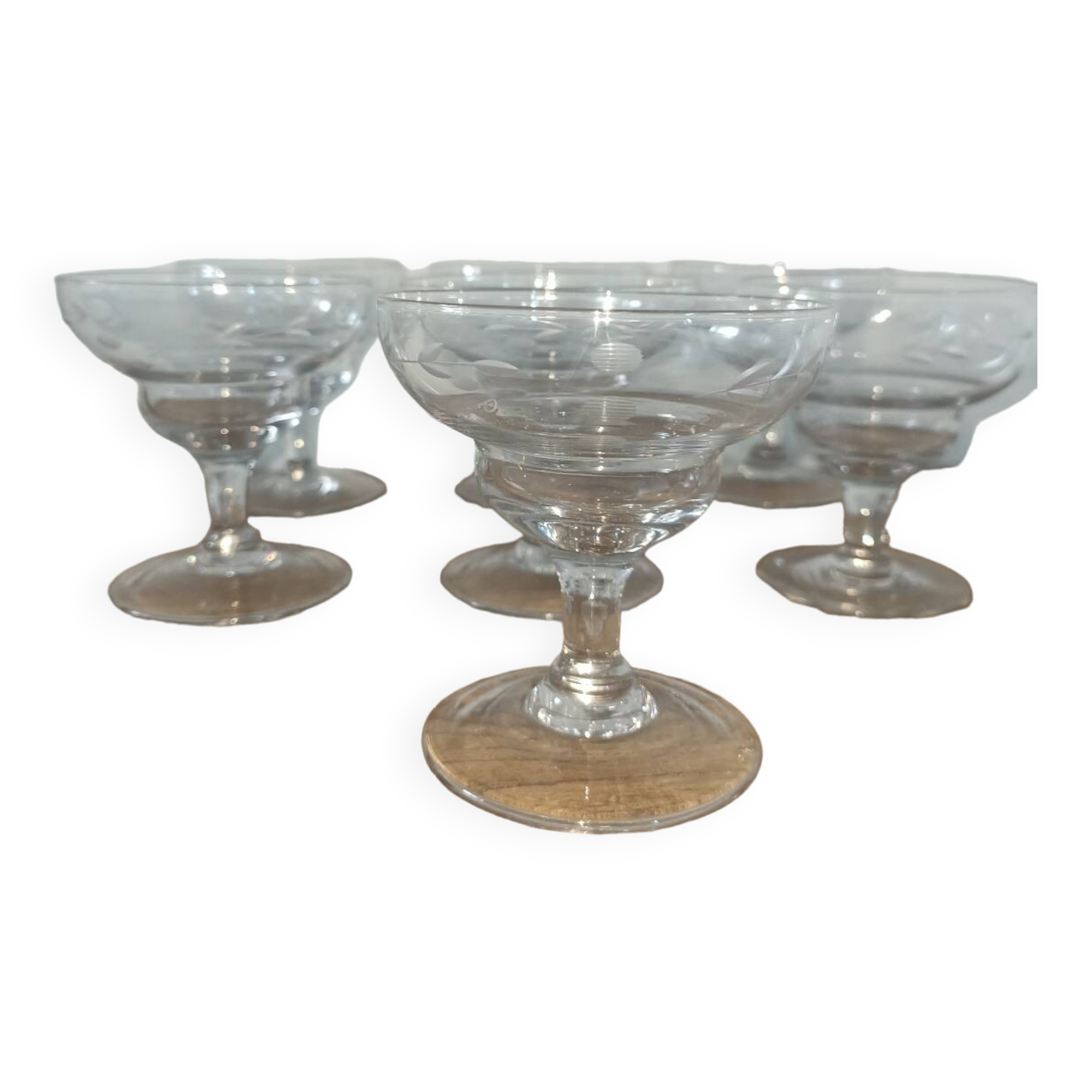 7 vintage cut champagne glasses