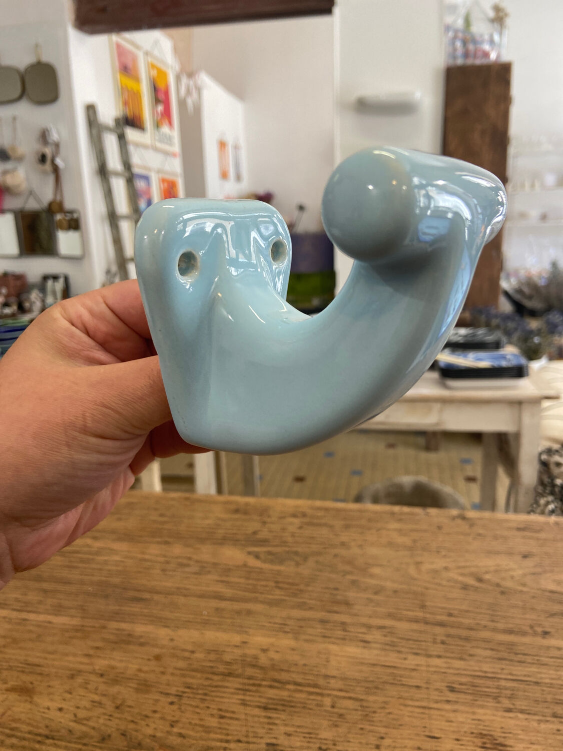 Vintage blue porcelain hook