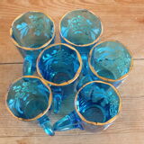 6 antique liquor cups in blue enamelled glass