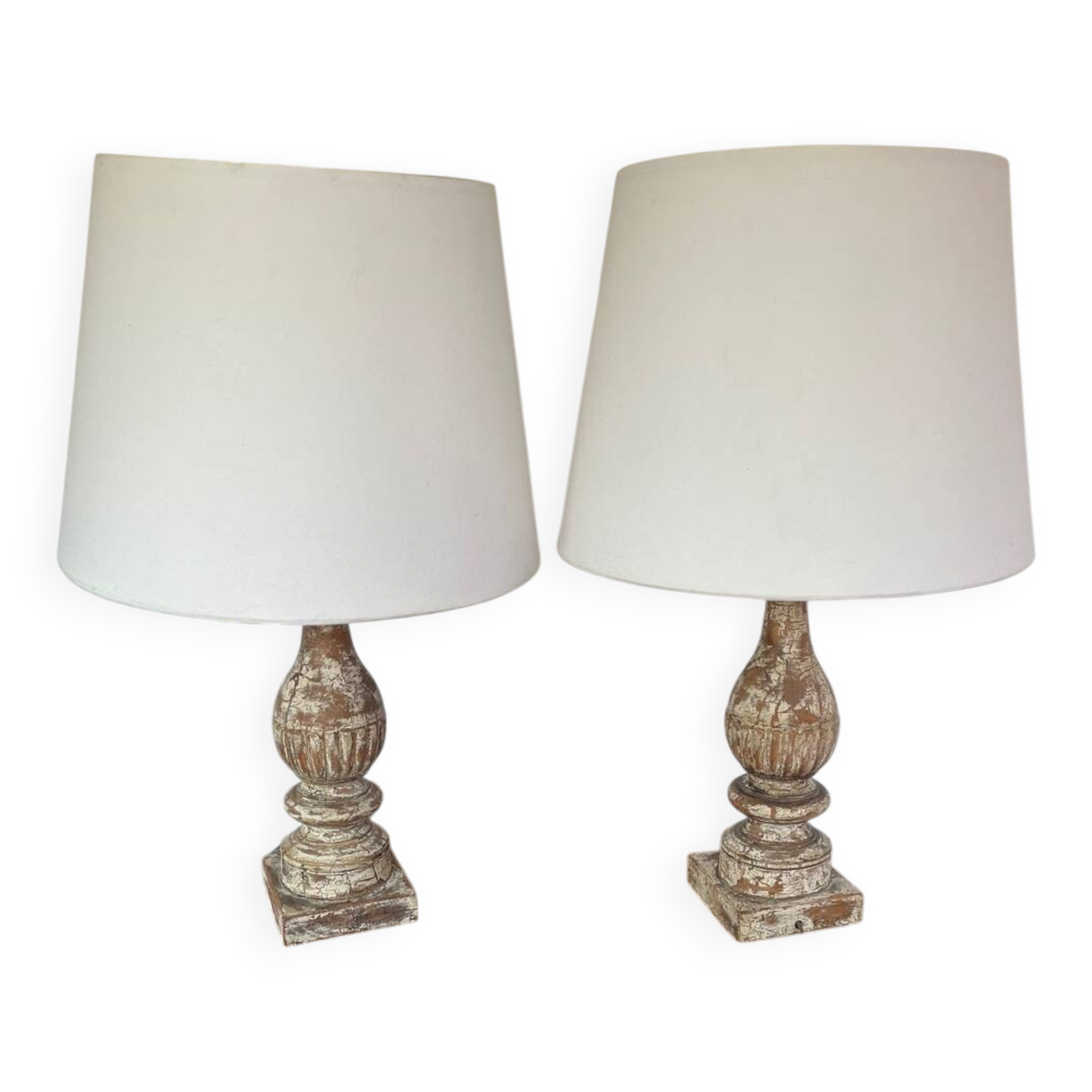 Paire de lampes bois cérusé