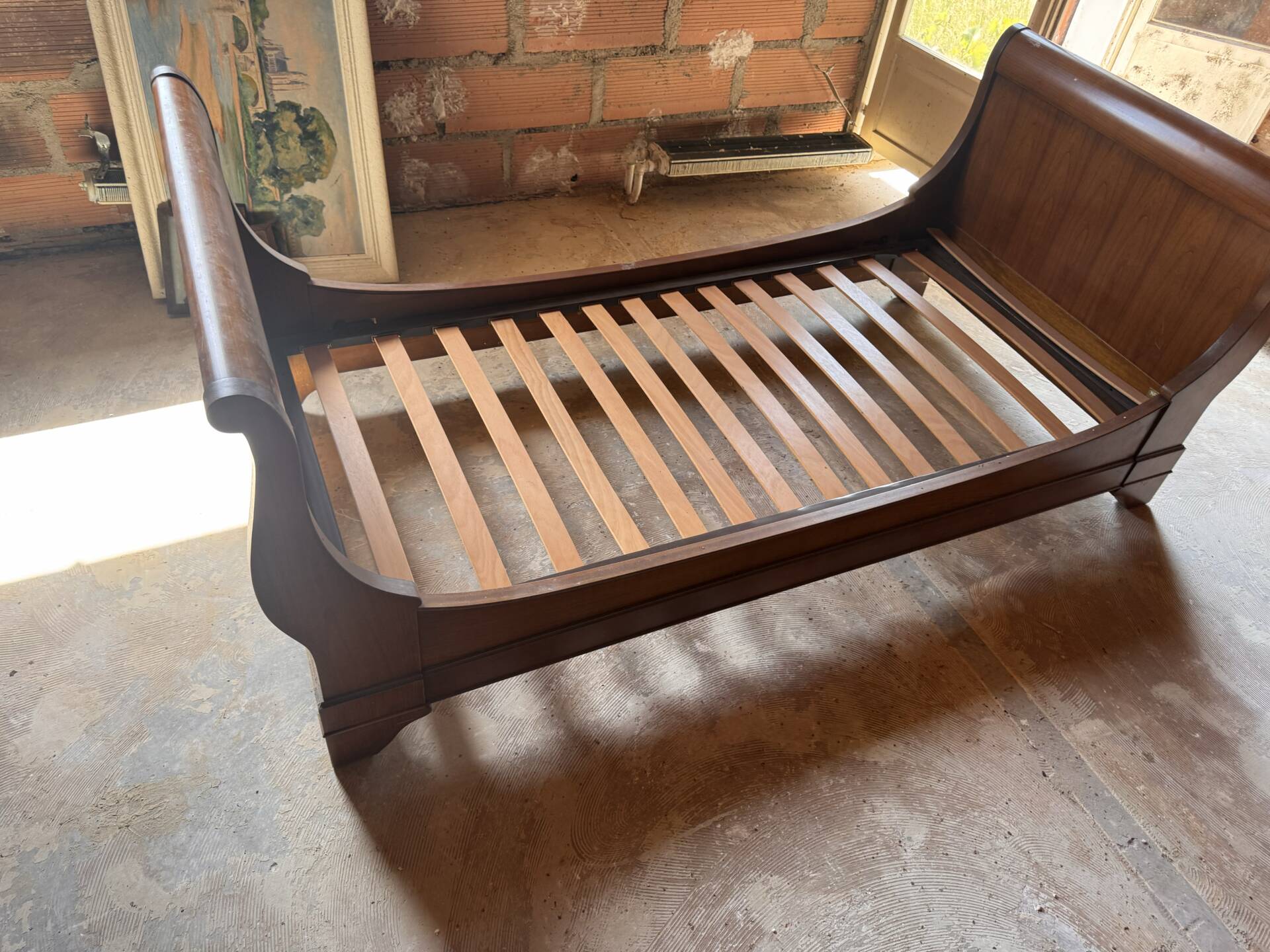 Antique walnut bed, Empire style, single bed.