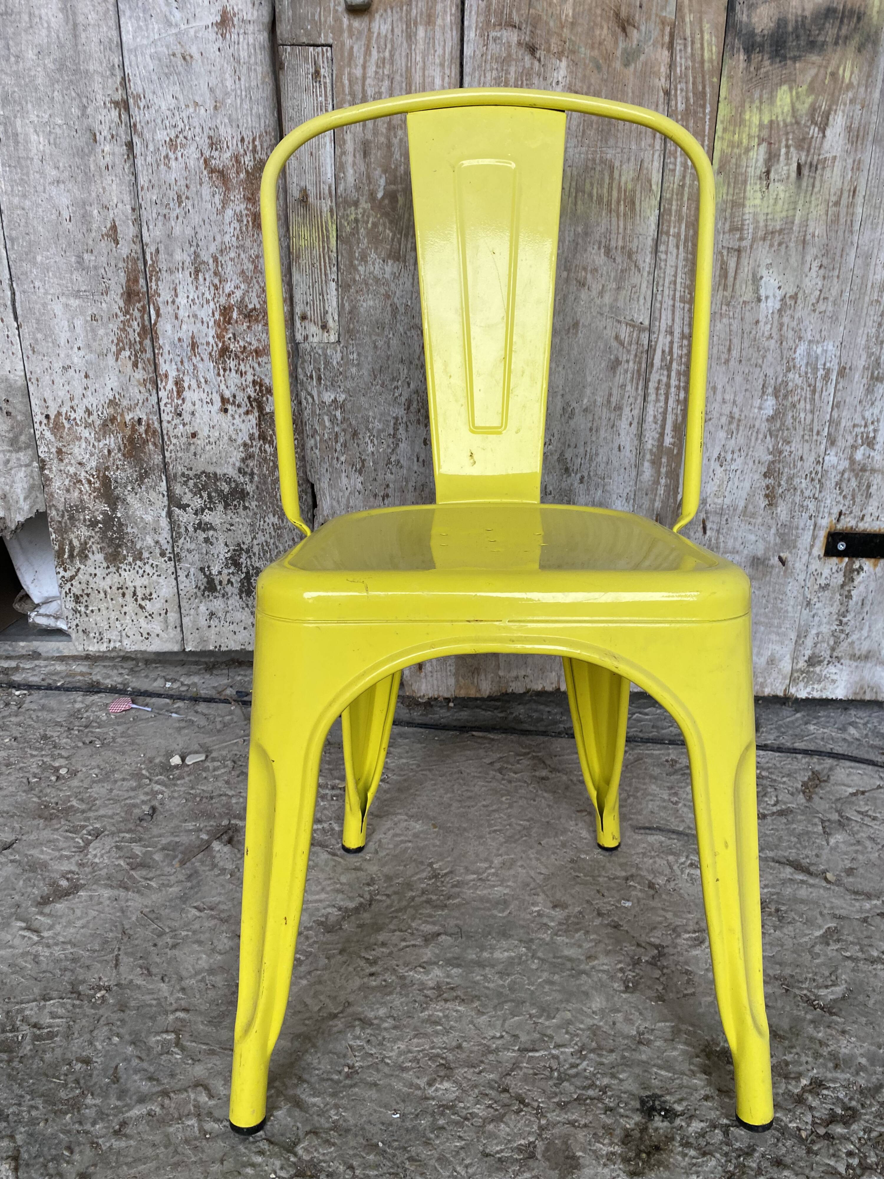 Chaise Industrielle Style TOLIX Metal Jaune Vintage #D709