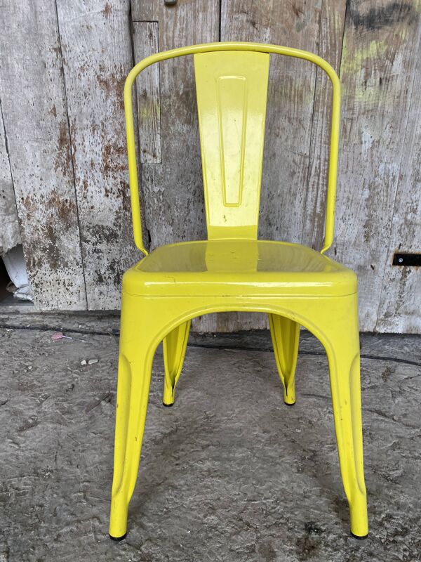 Chaise Industrielle Style TOLIX Metal Jaune Vintage #D709