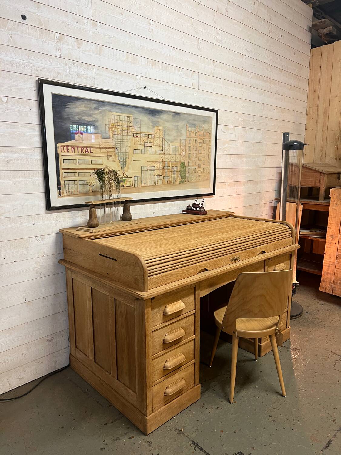 1920s American oak curtain desk