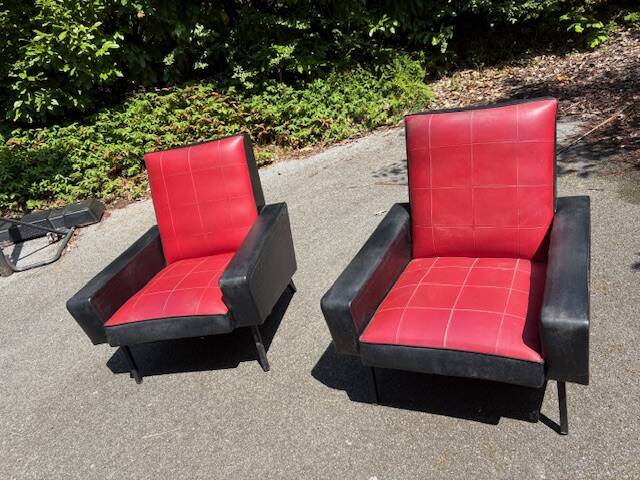 pair of old skai compass leg armchairs / vintage