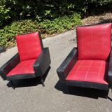 paire d'anciens fauteuils pieds compas skai / vintage