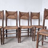 Set of 6 straw and oak Beauche chairs.