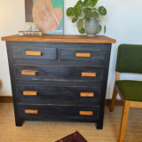 Vintage patinated black craft furniture style chest of drawers