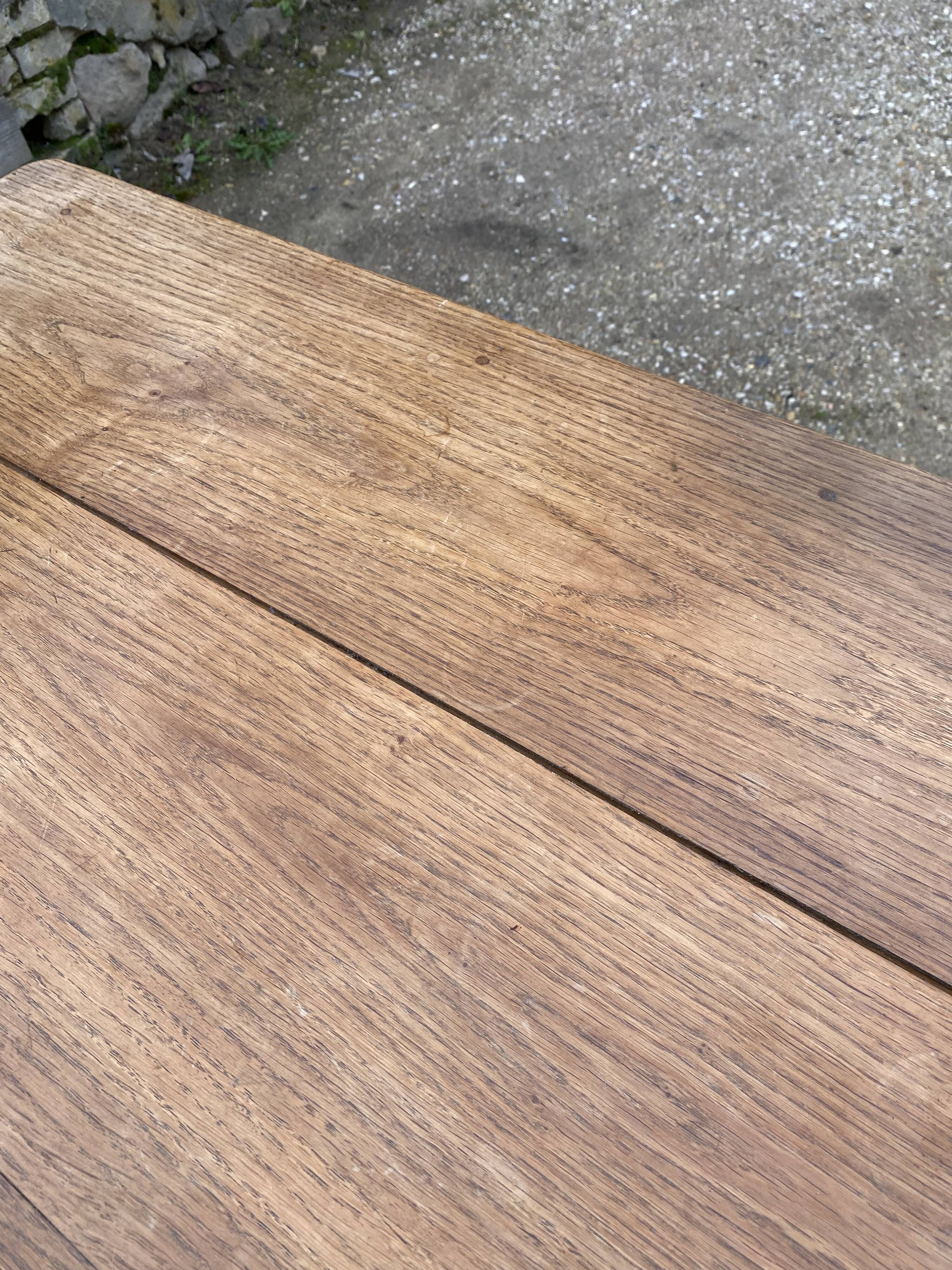 Farmhouse dining table for meals, made of solid oak, 1 drawer, 1950, 180x74cm.