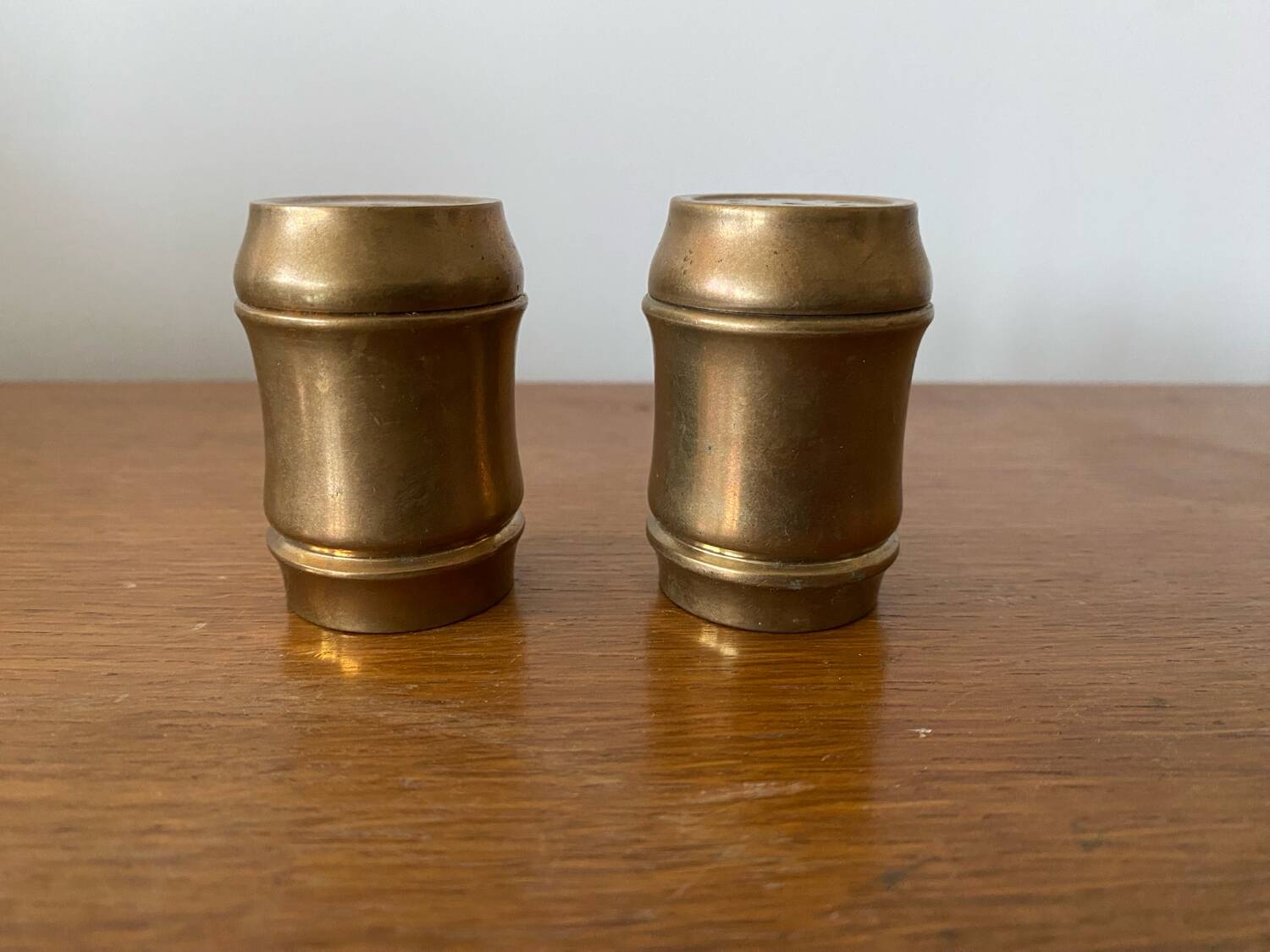 Antique Vintage Brass Salt Pepper Shaker Set