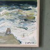 Mid-Century Modern Swedish "Watching the Storm" Vintage Expressive Seascape Oil Painting, Framed
