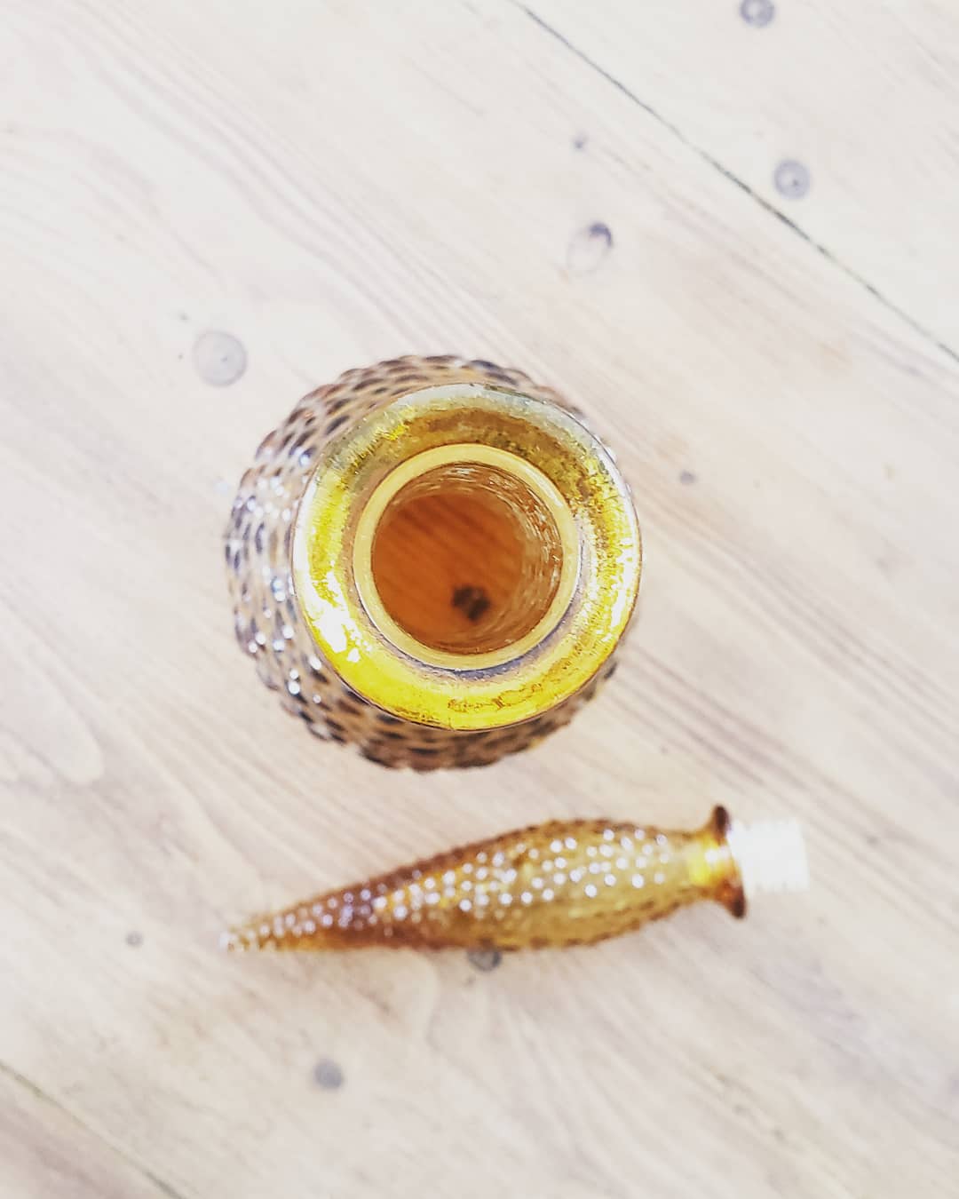Orange-yellow-yellow-bubbled glass decanters