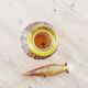 Orange-yellow-yellow-bubbled glass decanters