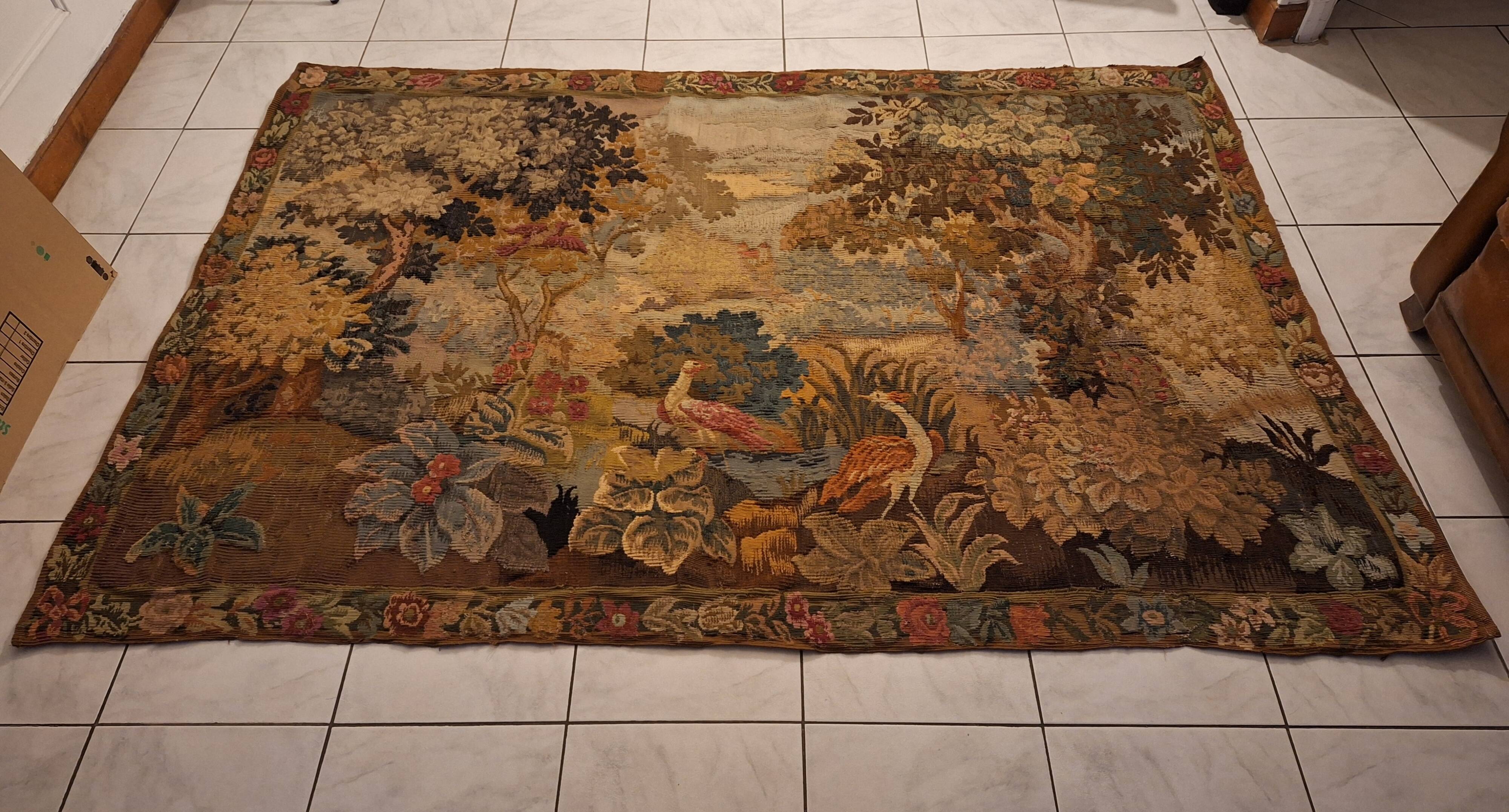 Tapisserie de laine "Verdure Flamande" de la manufacture Robert Four