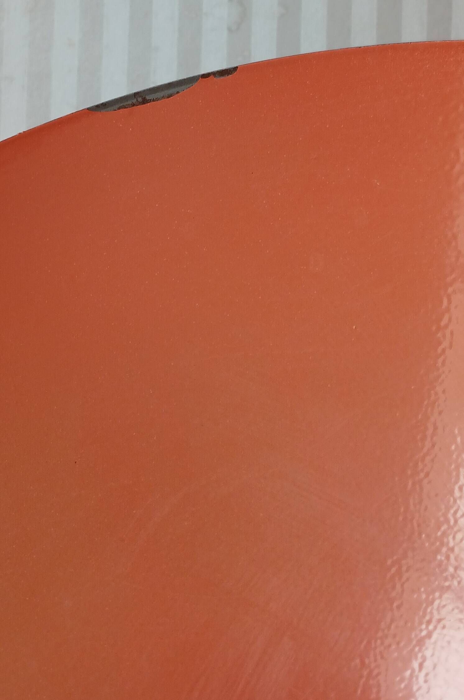 Italian pendant lamp rises & falls in red & orange lacquered metal, circa 1970