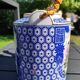 Asian, Japanese fine porcelain teapot with woven bamboo handle, vintage 50s