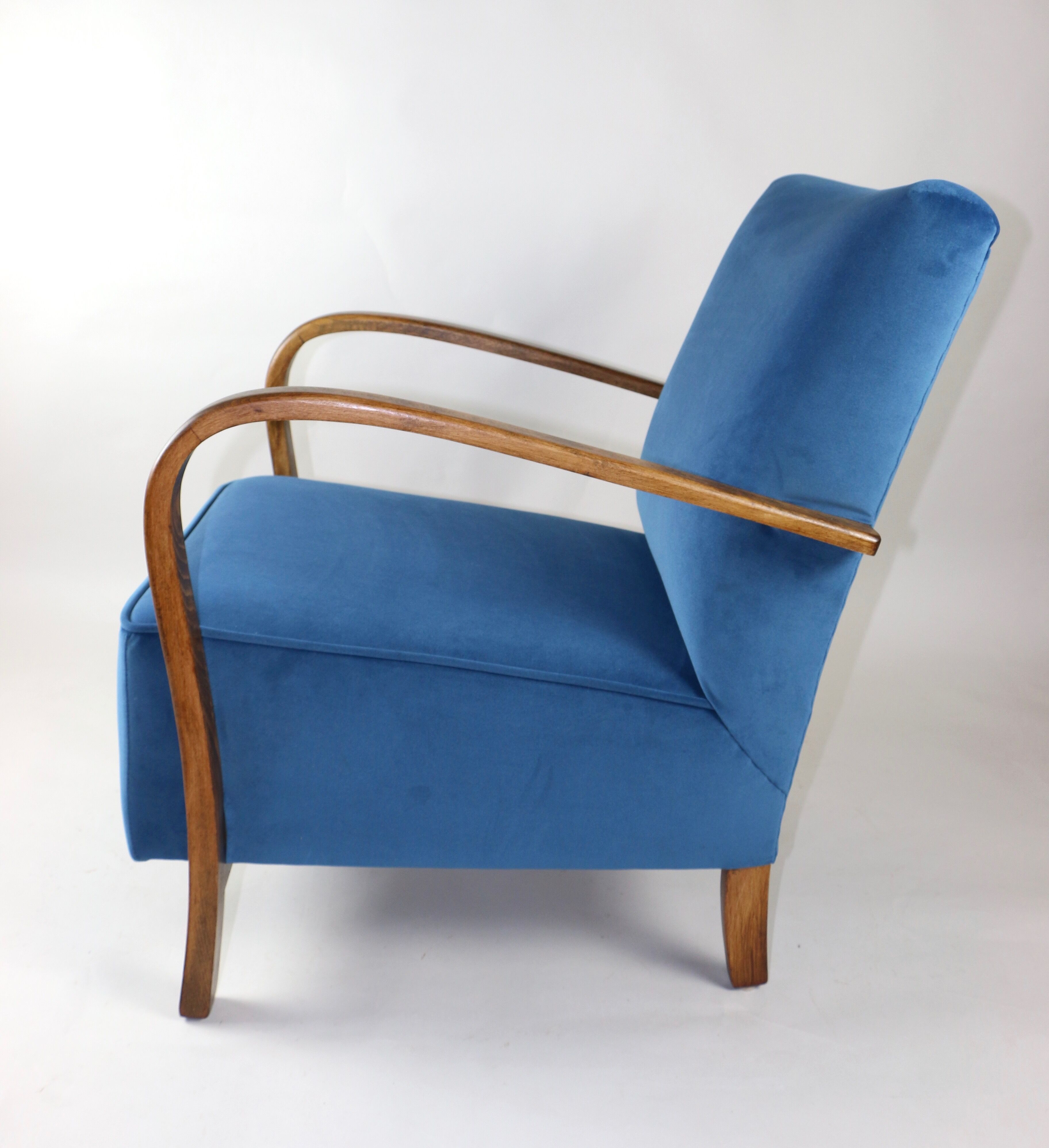 Fauteuil en velours bleu Art Déco, années 1960