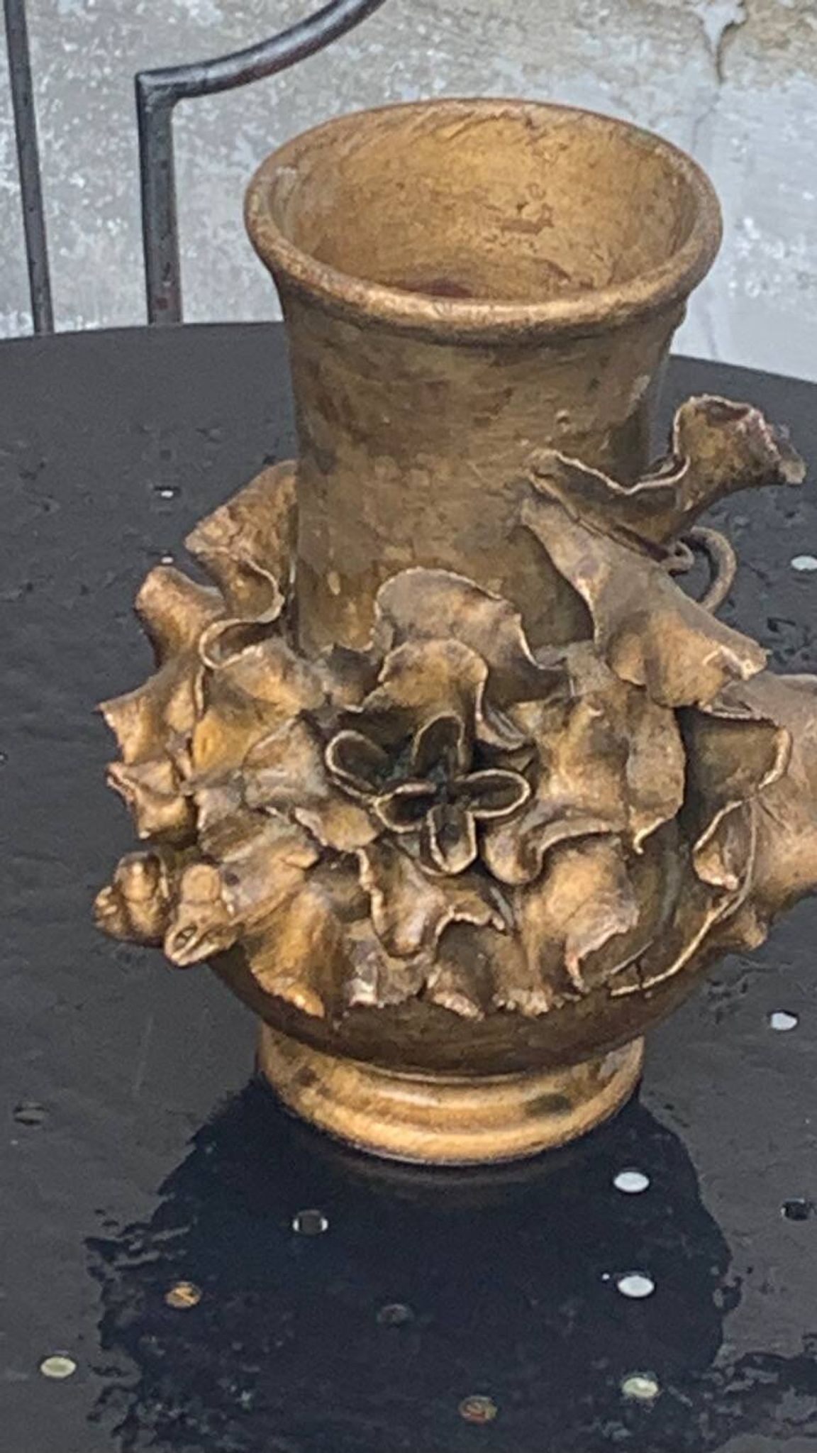 Pair of slip vases, ceramic with golden patina, signed Édouard Gilles.