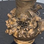 Pair of slip vases, ceramic with golden patina, signed Édouard Gilles.