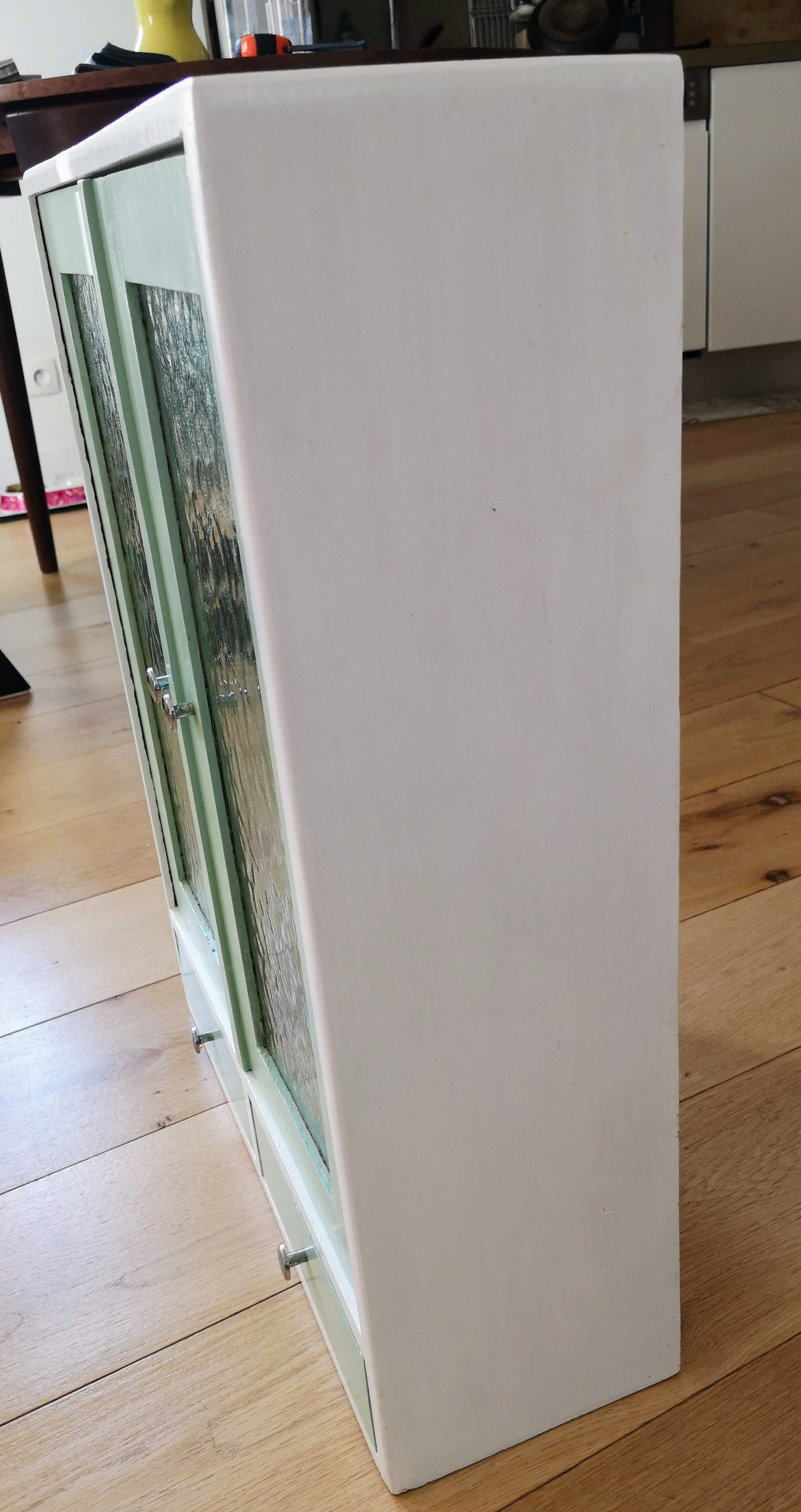 50s vintage medicine cabinet white celadon wood of poplar