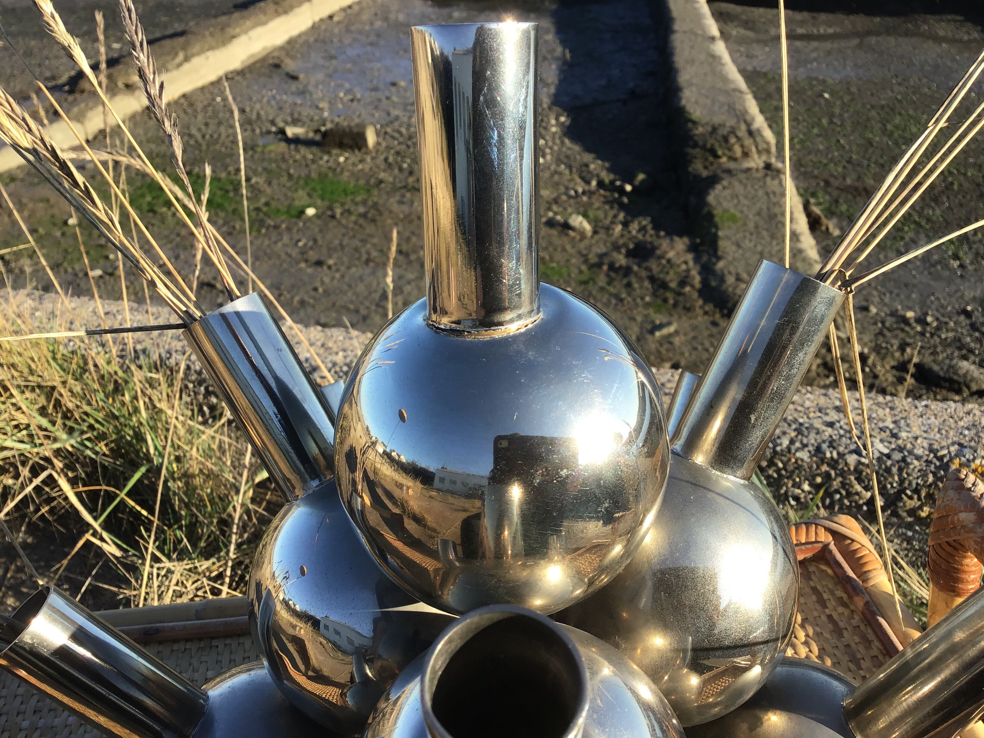 Multi-flower chrome metal vase