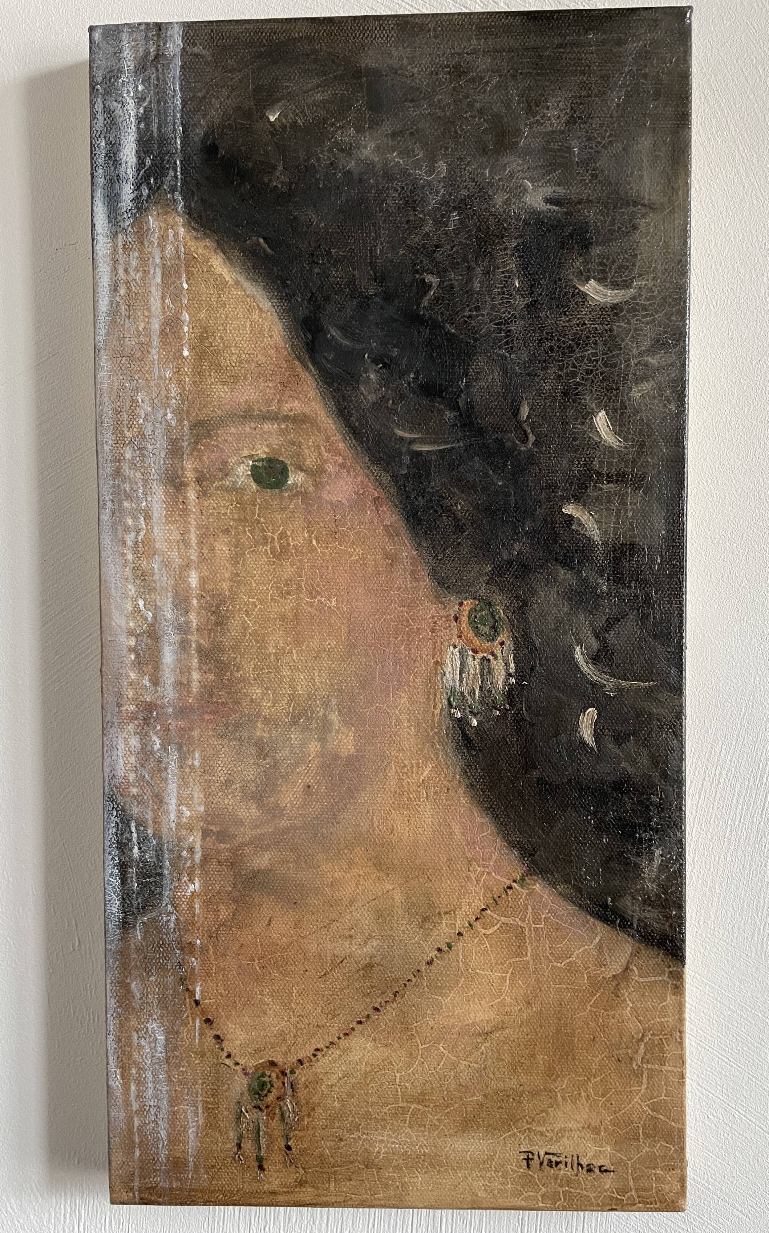 Huile sur toile portrait femme bijoux