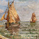 Ancient painting, Marine, signed 20th century