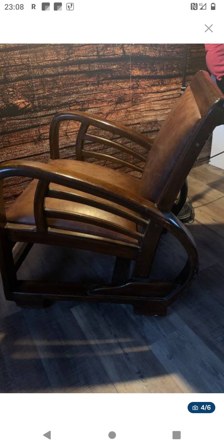 Faiteuil vintage cuir et teck année 60
