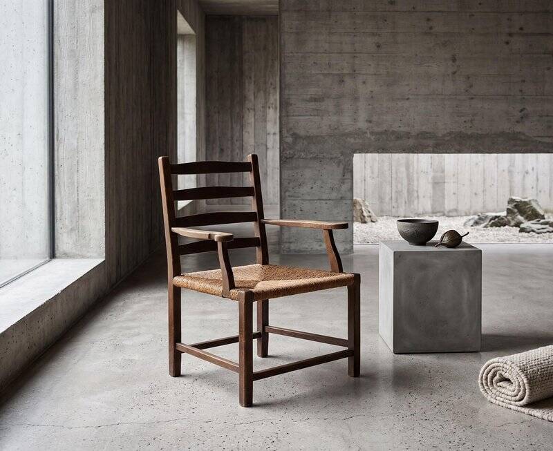 Danish Stained Oak Armchair with Cane and Spindle Back, 1940s
