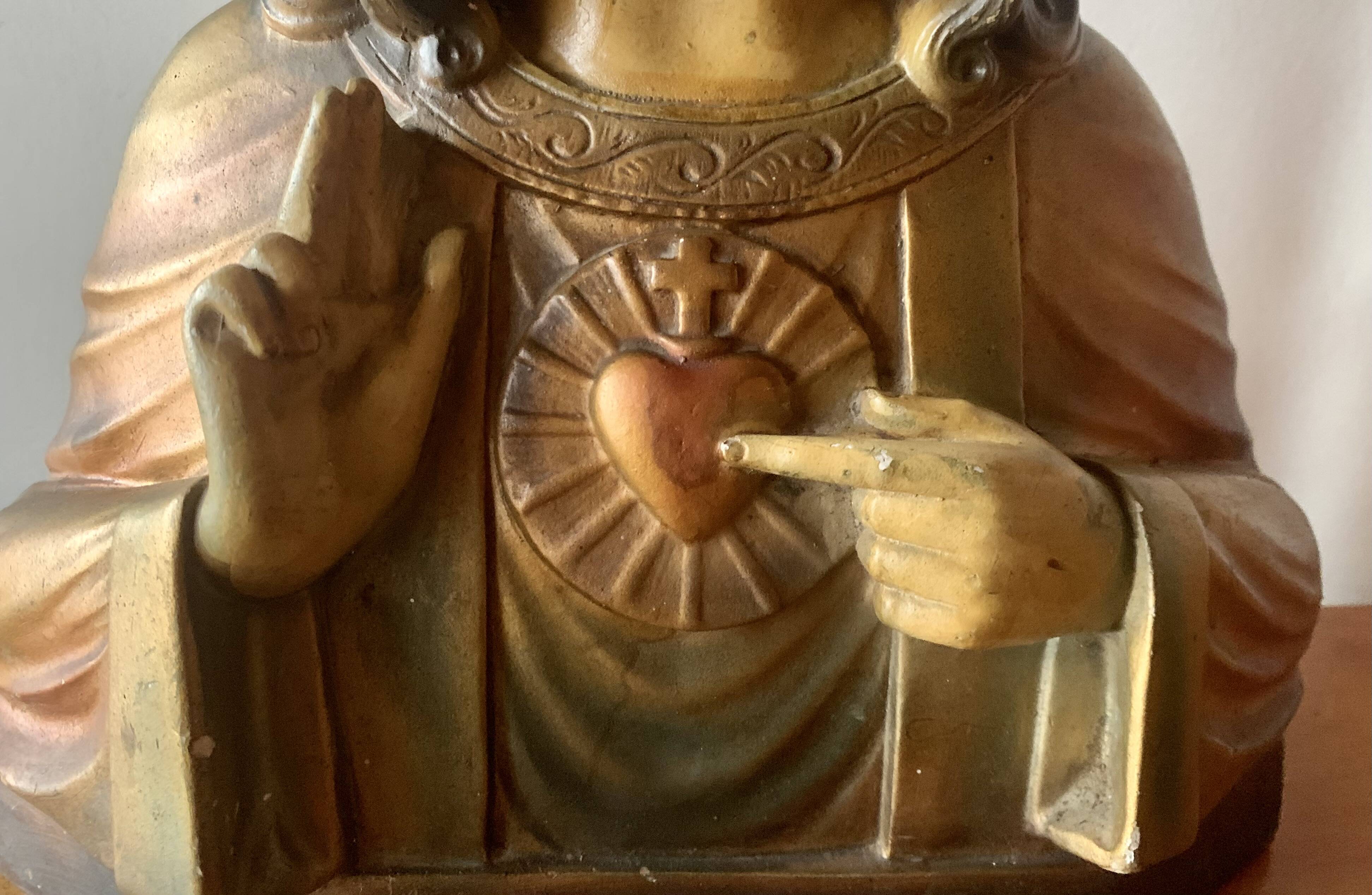 Old Sacred Heart of Jesus bust in plaster