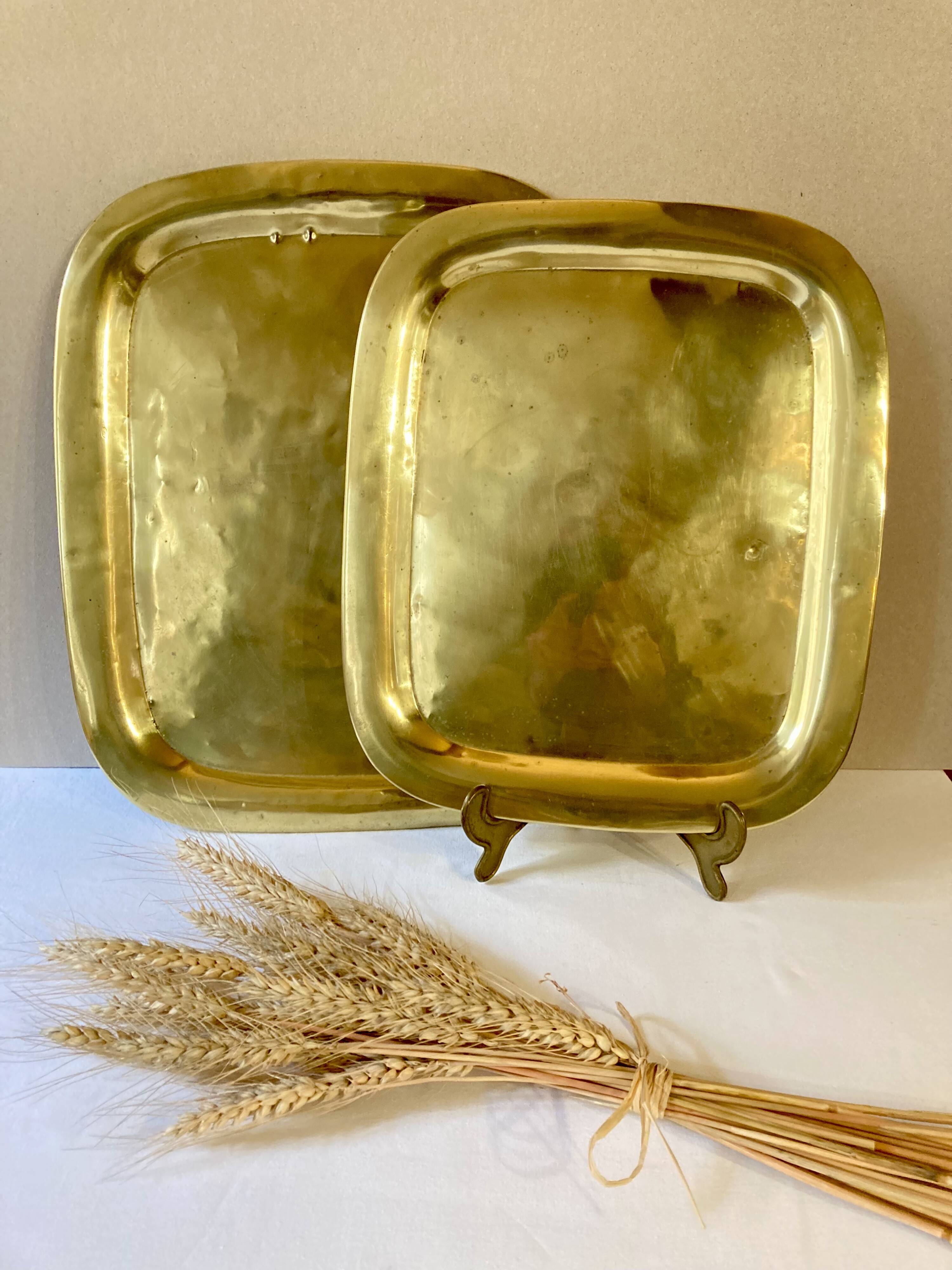 Duo of solid brass trays