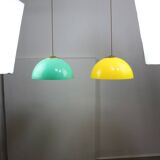 Mid-century italian brass and plexiglass pendant lamp, set of 2