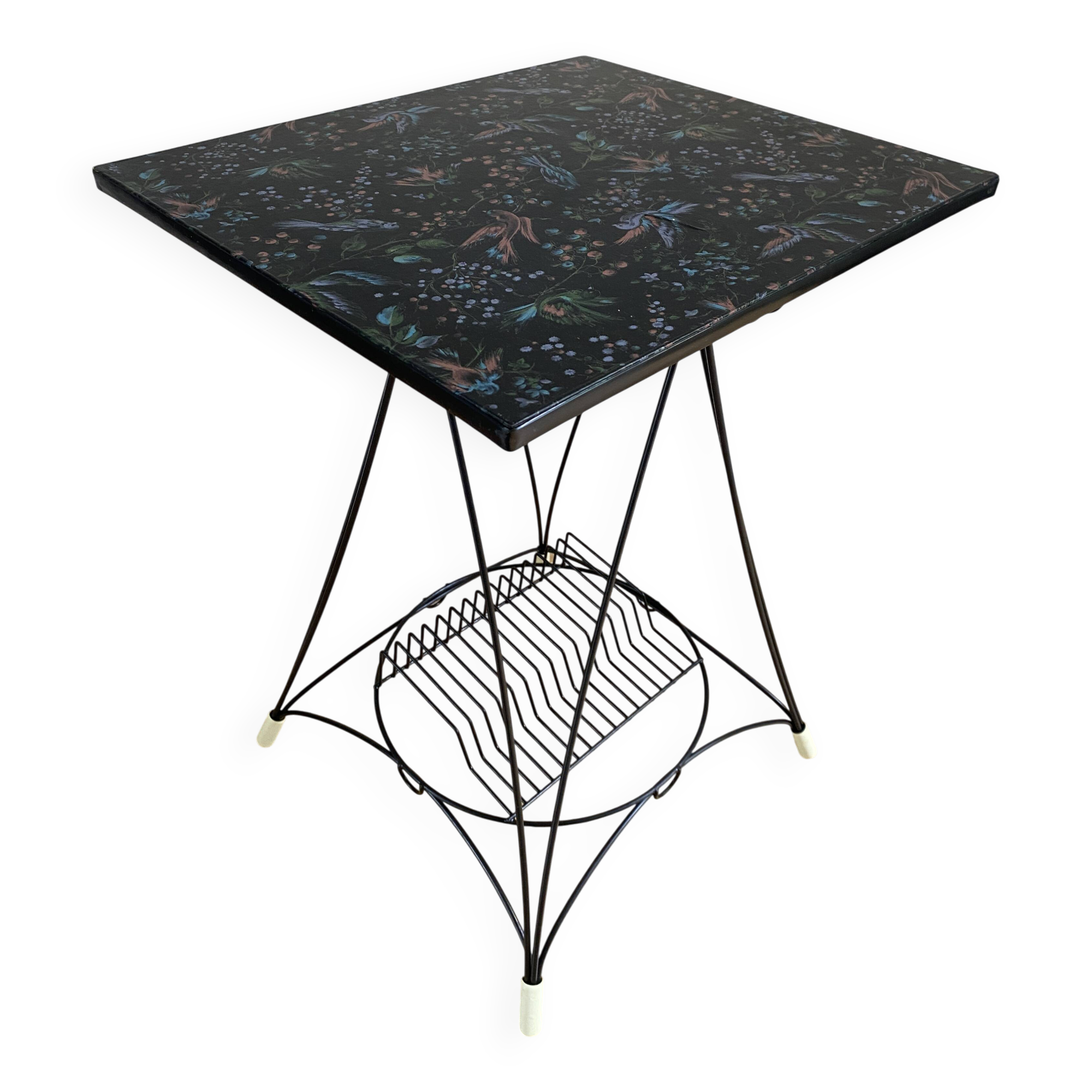 Table basse vintage porte-revues – Table vinyles vintage - Décor d'oiseaux