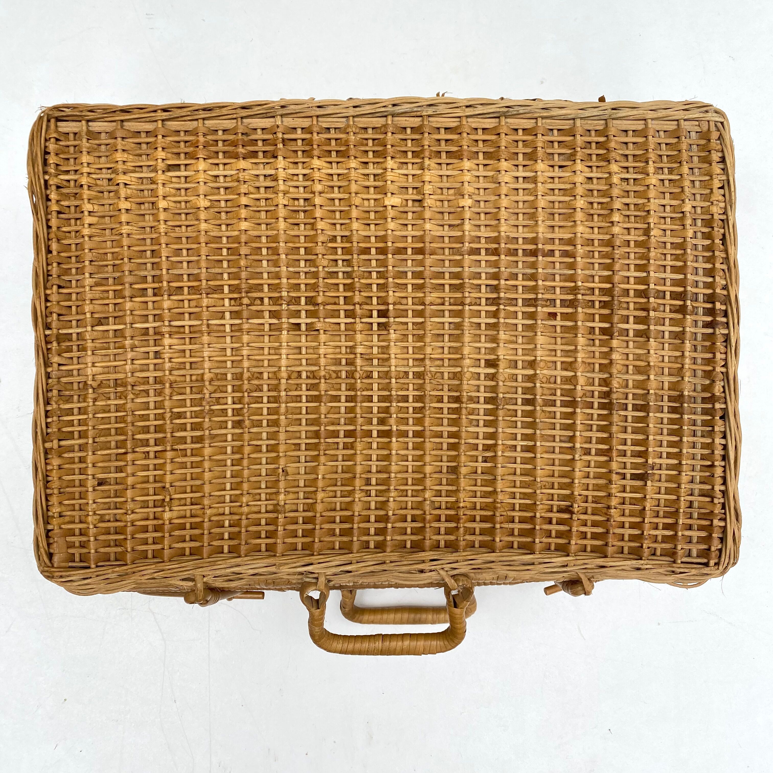 Vintage braided bamboo suitcase