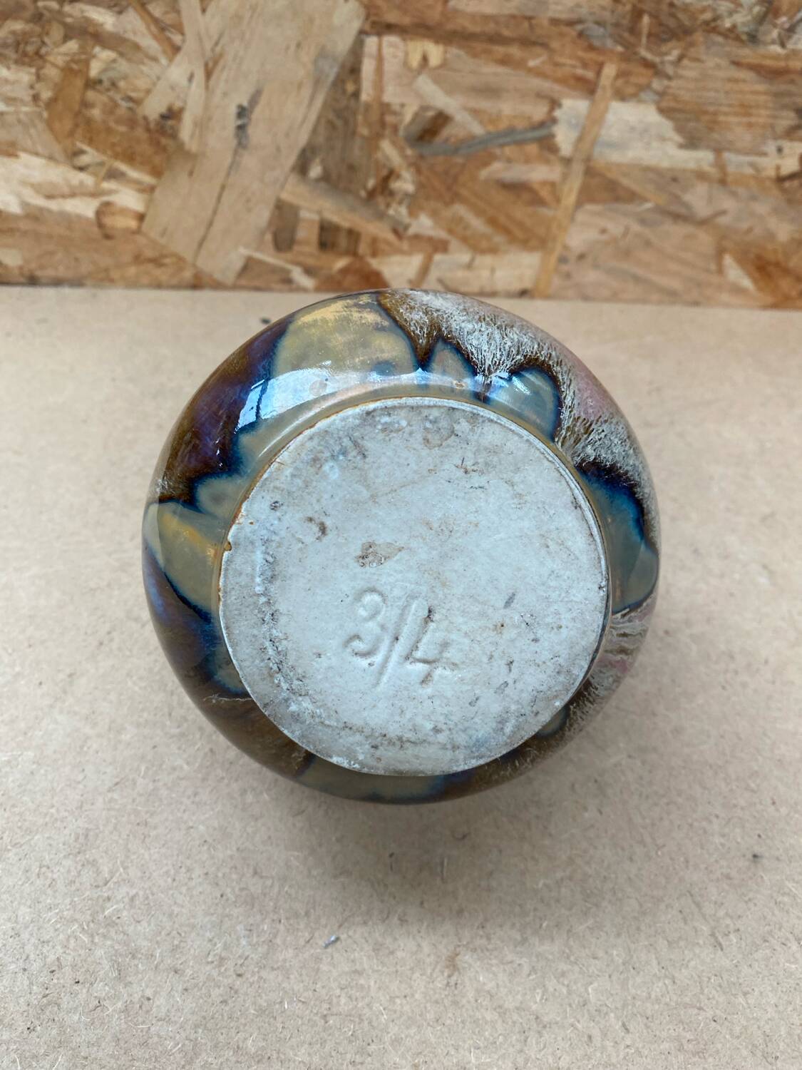 Antique glazed ceramic ball pitcher vintage drippings