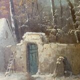 HST painting "Winter landscape" signed Flemish + frame XIX°