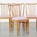 Set of 4 vintage Danish design dining chairs from the 1970s with light purple fabric seats