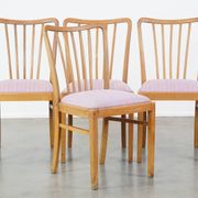 Set of 4 vintage Danish design dining chairs from the 1970s with light purple fabric seats
