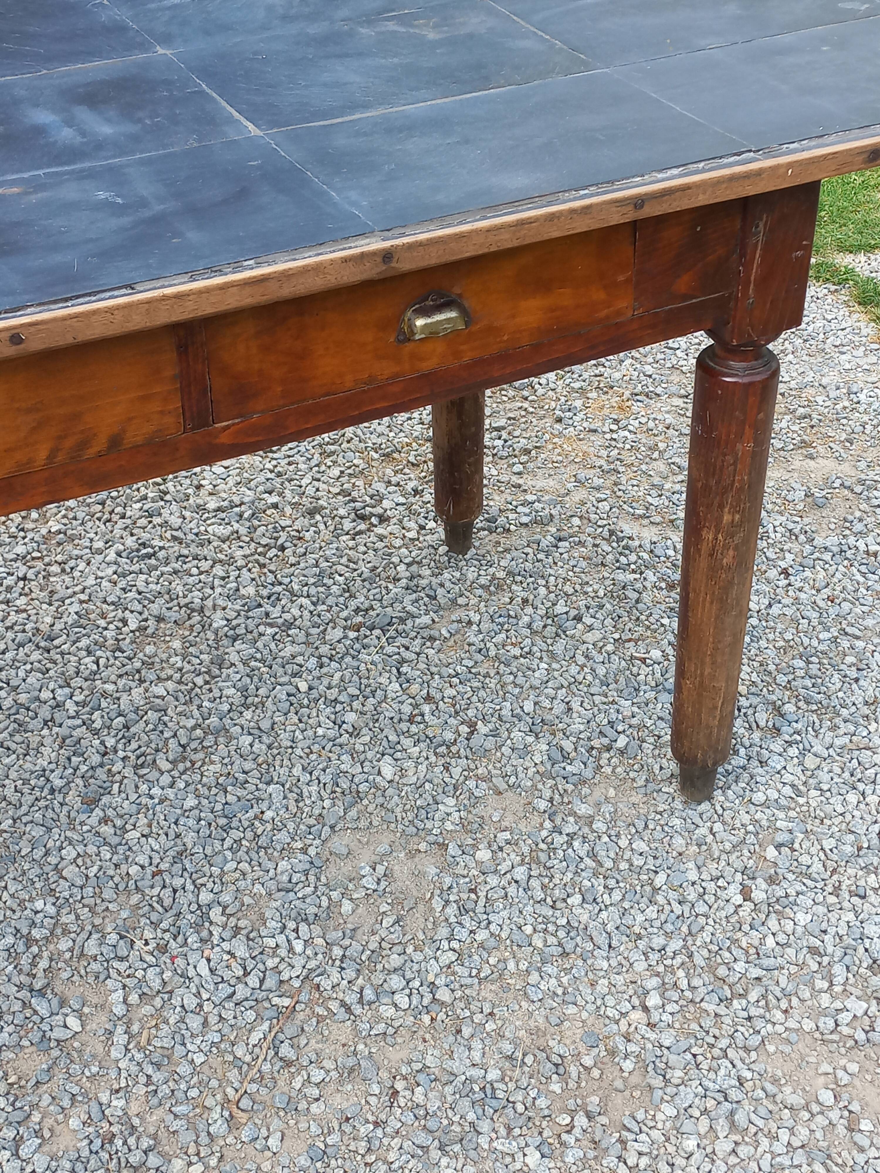 Farmhouse table, late 19th/early 20th century, 6 drawers, slate top 2