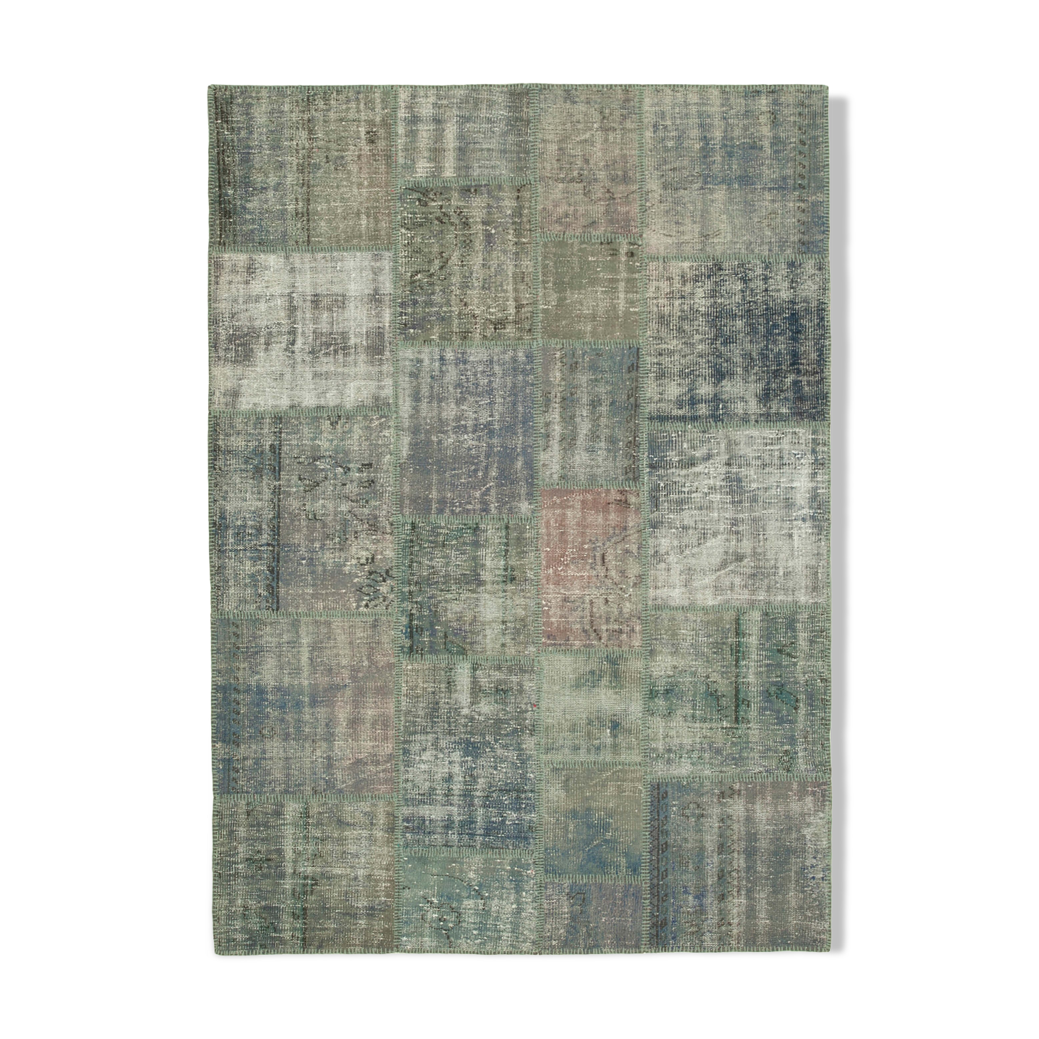 Handwoven anatolian contemporary 176 cm x 246 cm grey patchwork rug