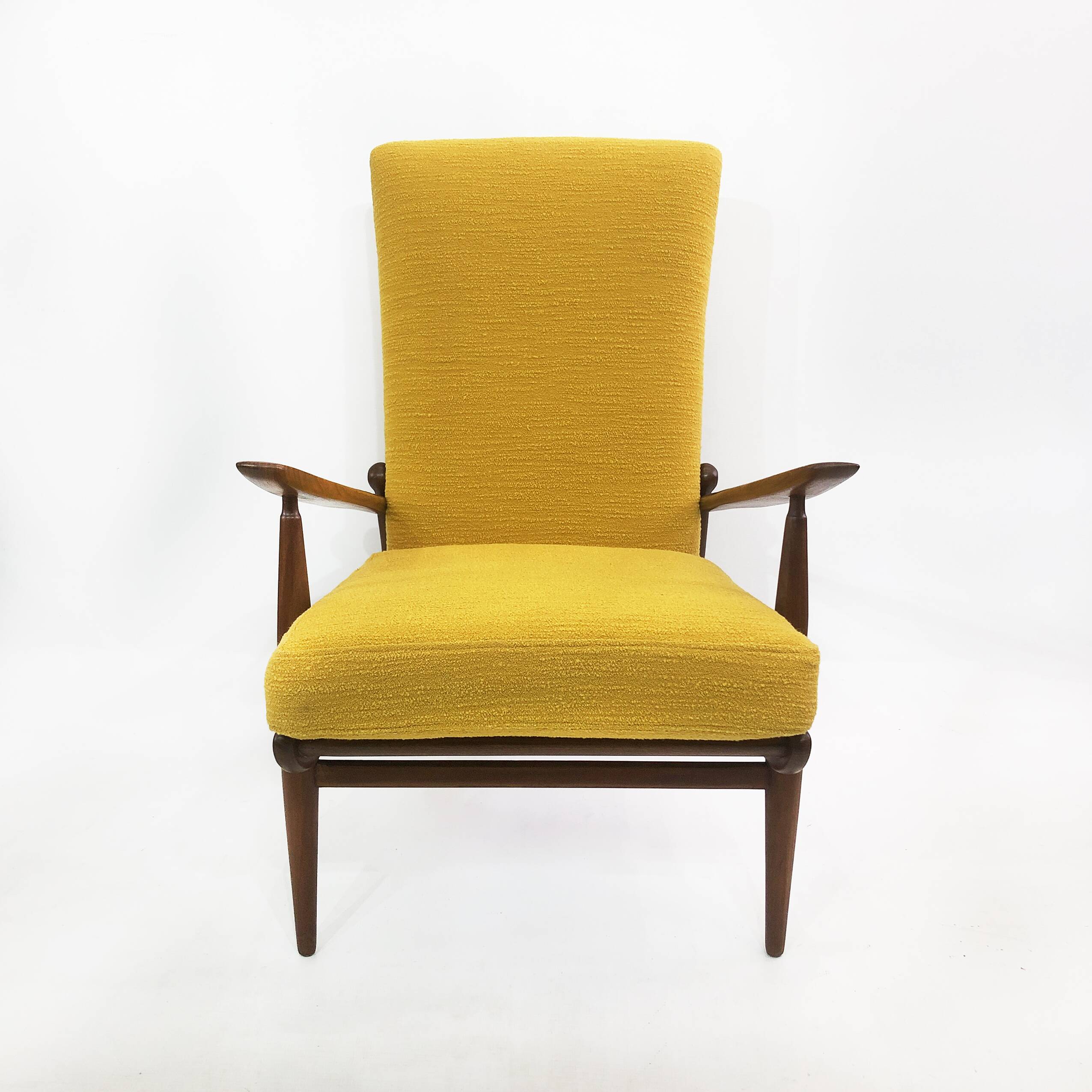1960s High Back Yellow Bouclé Lounge Armchair Vintage Midcentury Lounge